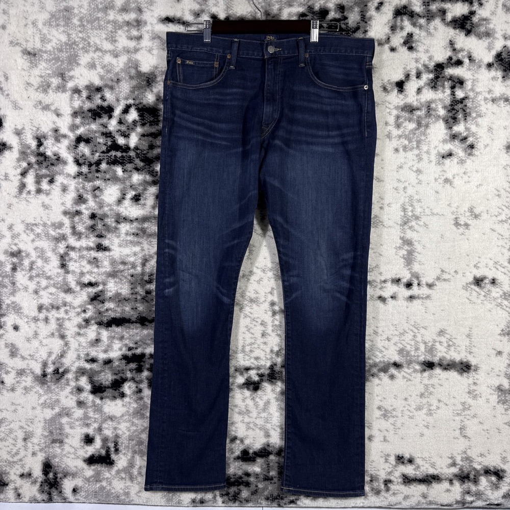 Polo Ralph Lauren Varick Slim Straight Jeans Mens Size 36x34‎ Dark Wash Stretch